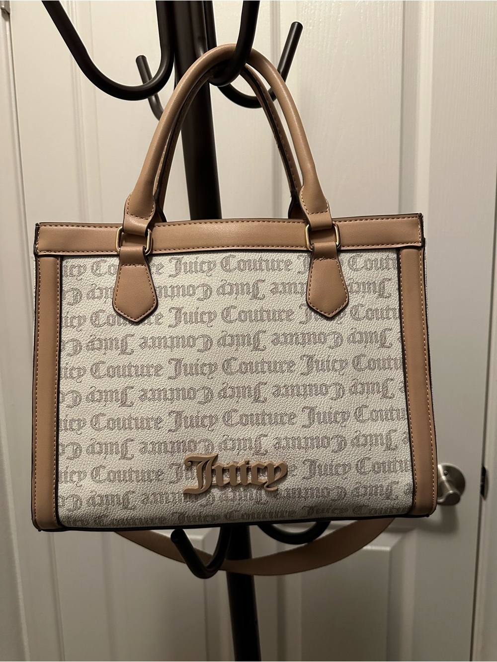 Juicy Couture Tan & Cream Signature Tote with Gold Logo